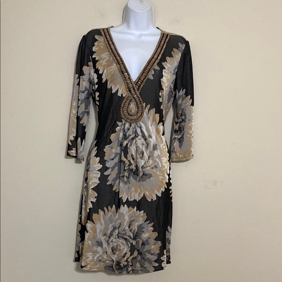 Hale Bob Textured Fabric Dress women M shift beaded vacation casual soft resort - Picture 1 of 10